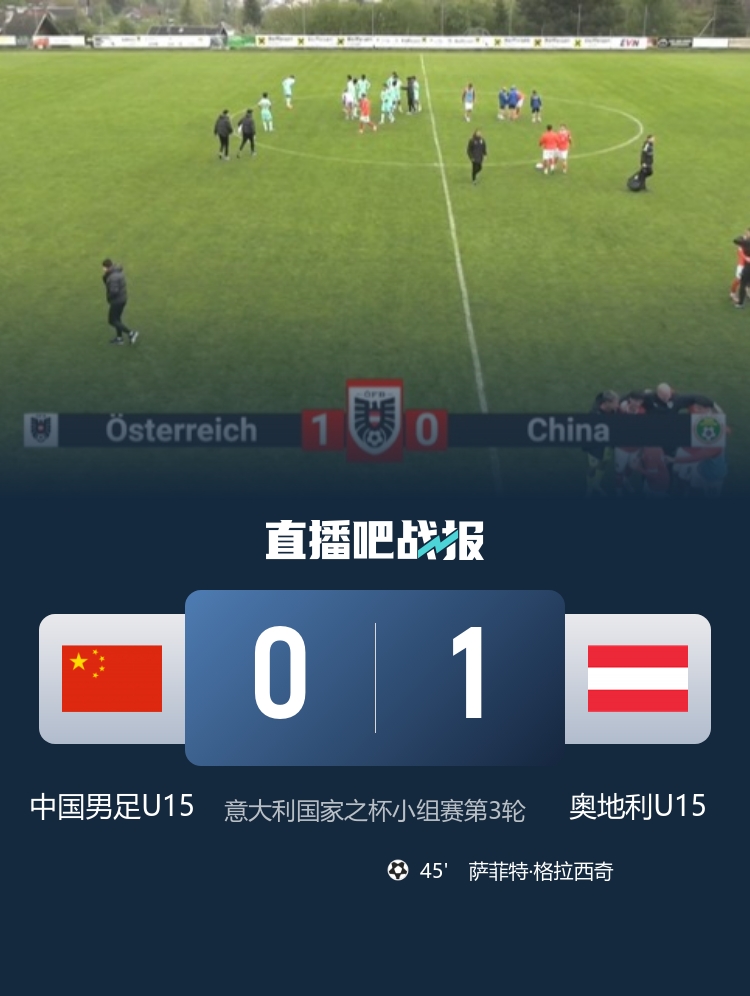 意大利杯U15國足遭反擊絕殺 0-1負奧地利小組墊底