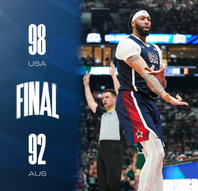 美國男籃熱身賽98-92險勝澳大利亞 詹眉組合聯手27分