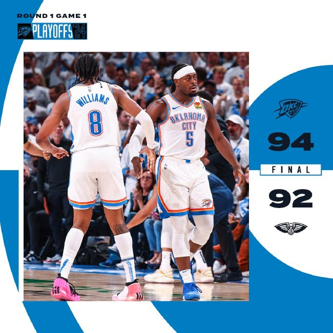 雷霆94-92鵜鶘：亞歷山大決勝時刻連得5分，麥科勒姆絕殺三分偏出