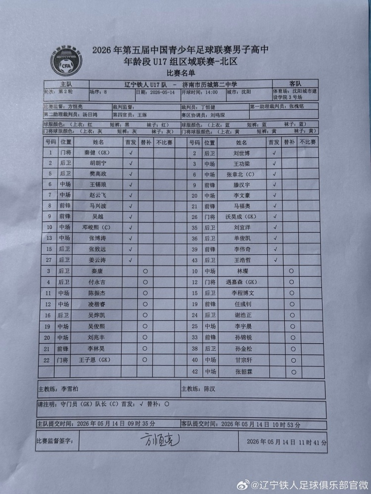 U17區域聯賽遼寧鐵人遭逆轉 2-3負濟南歷城二中