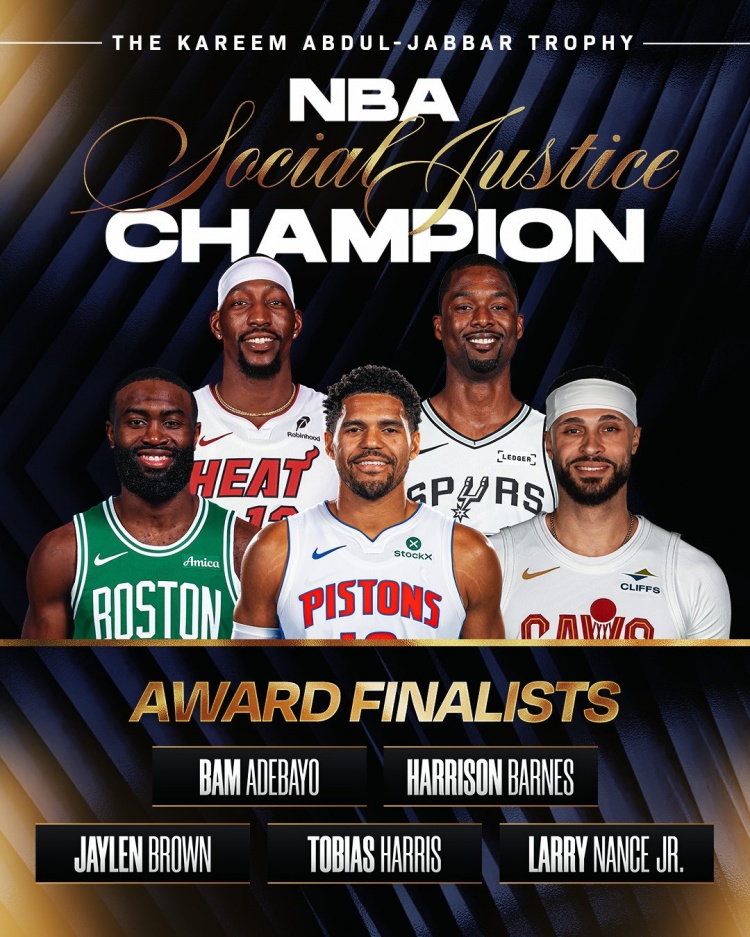 NBA社會正義冠軍獎候選出爐：布朗、阿德巴約等5人入圍