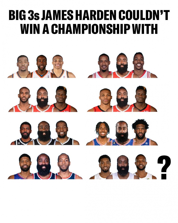 美媒列哈登聯手未奪冠球星：KD、保羅、小卡在列，自己就是問題？